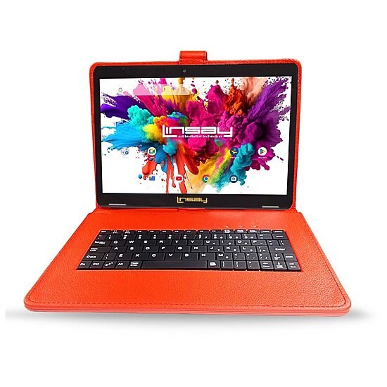 LINSAY® 10.1 Octa Core 128Gb Android 15 Tablet Red Keyboard