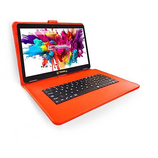 LINSAY® 10.1 Octa Core 128Gb Android 15 Tablet Red Keyboard