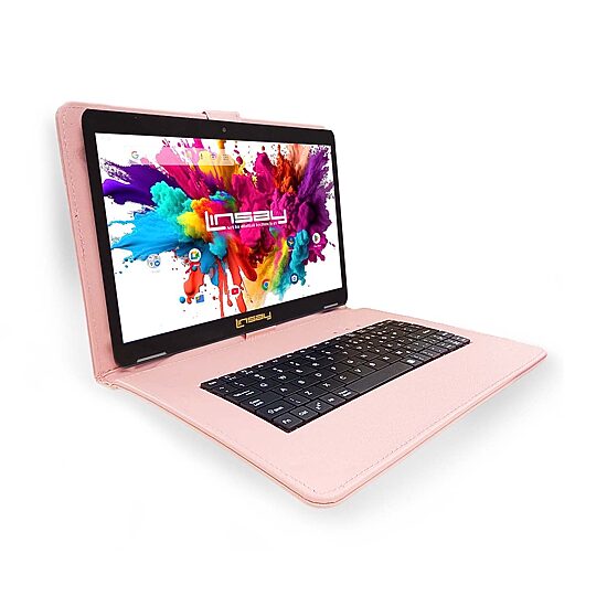 LINSAY® 10.1 Octa Core 128Gb Android 15 Tablet Pink Keyboard App