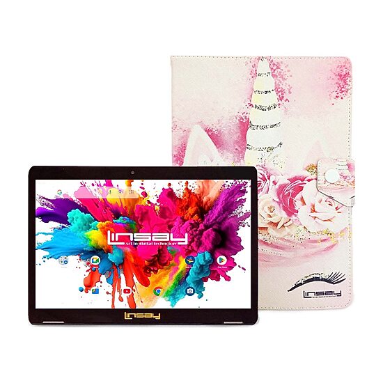 LINSAY® 10.1 Octa Core 128Gb Android 15 Tablet Unicorn Case