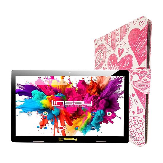 LINSAY® 10.1 Octa Core 128Gb Android 15 Tablet Love Shape Case