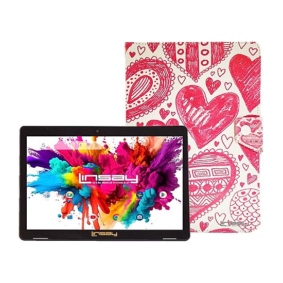 LINSAY® 10.1 Octa Core 128Gb Android 15 Tablet Love Shape Case