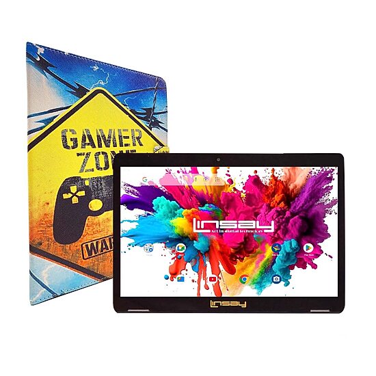 LINSAY® 10.1 Octa Core 128Gb Android 15 Tablet Gamer Shape Case