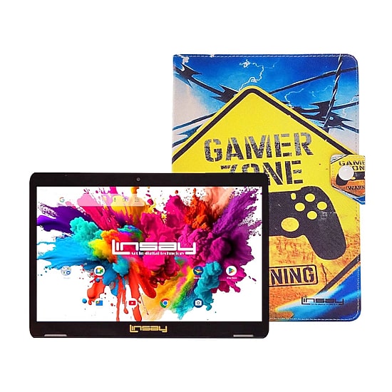 LINSAY® 10.1 Octa Core 128Gb Android 15 Tablet Gamer Shape Case