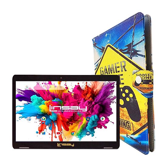 LINSAY® 10.1 Octa Core 128Gb Android 15 Tablet Gamer Shape Case