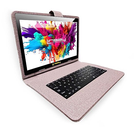 LINSAY® 10.1 Octa Core 128Gb Android 15 Tablet Purple Keyboard