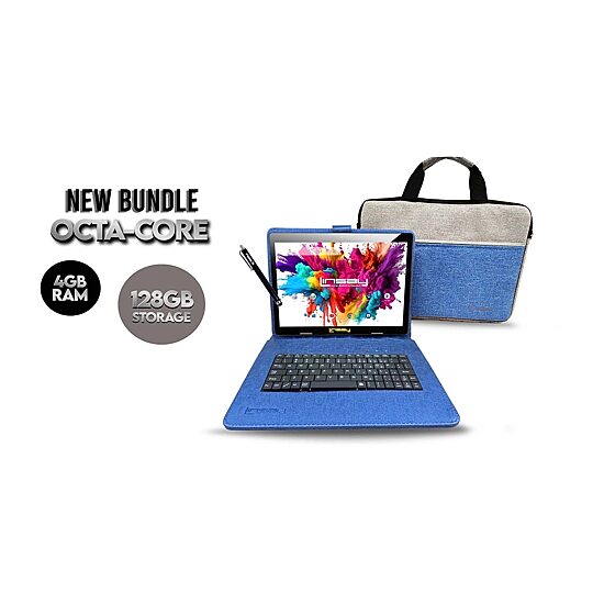 LINSAY® 10.1 Octa Core 128Gb Android 15 Tablet Blue Keyboard