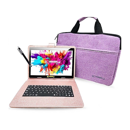 LINSAY® 10.1 Octa Core 128Gb Android 15 Tablet Pink Keyboard