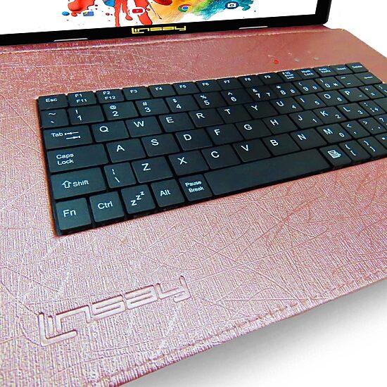LINSAY® 10.1 Octa Core 128Gb Android 15 Tablet Pink Keyboard