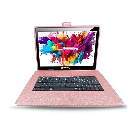 LINSAY® 10.1 Octa Core 128Gb Android 15 Tablet Pink Keyboard