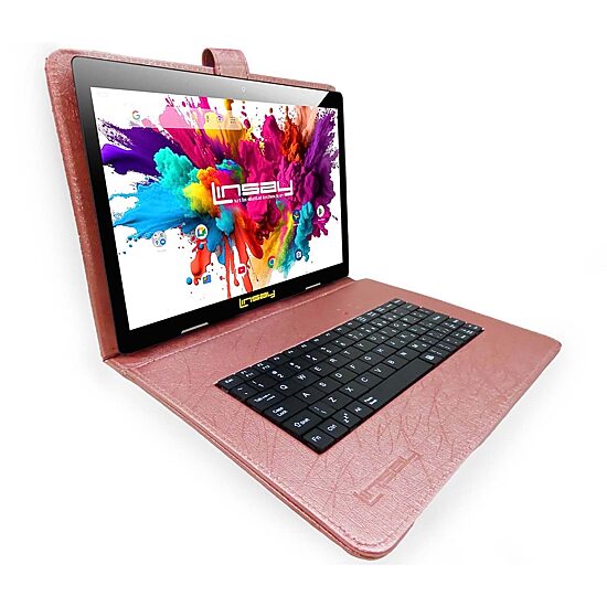 LINSAY® 10.1 Octa Core 128Gb Android 15 Tablet Pink Keyboard