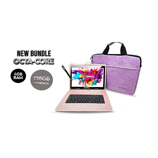 LINSAY® 10.1 Octa Core 128Gb Android 15 Tablet Pink Keyboard