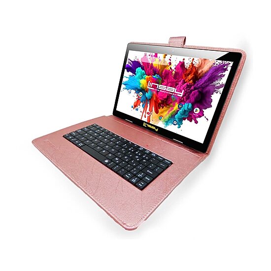 LINSAY® 10.1 Octa Core 128Gb Android 15 Tablet Pink Keyboard