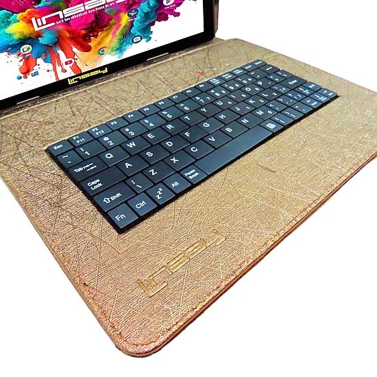 LINSAY® 10.1 Octa Core 128Gb Android 15 Tablet Brown Keyboard