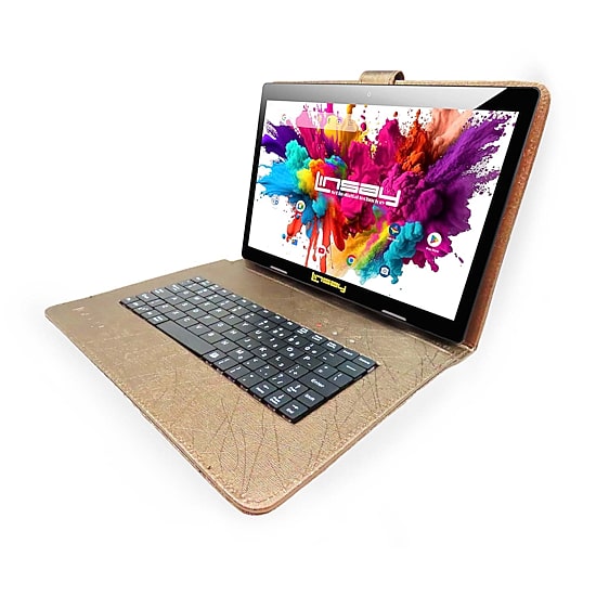 LINSAY® 10.1 Octa Core 128Gb Android 15 Tablet Brown Keyboard