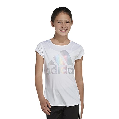 adidas Little Girls Round Neck Short Sleeve Regular Fit Graphic T-Shirt, 5, White