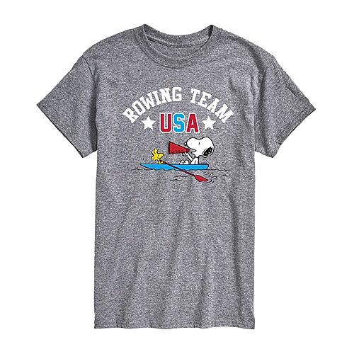 Mens Short Sleeve Peanuts Rowing Team Graphic T-Shirt, Medium, Gray