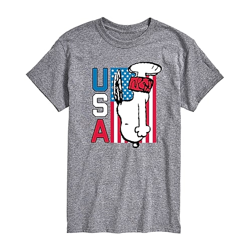 Mens Short Sleeve USA Snoopy Graphic T-Shirt, X-large, Gray