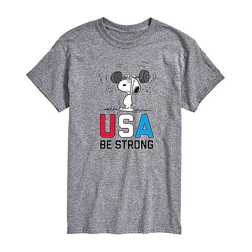 Mens Short Sleeve Peanuts USA Graphic T-Shirt, X-large, Gray
