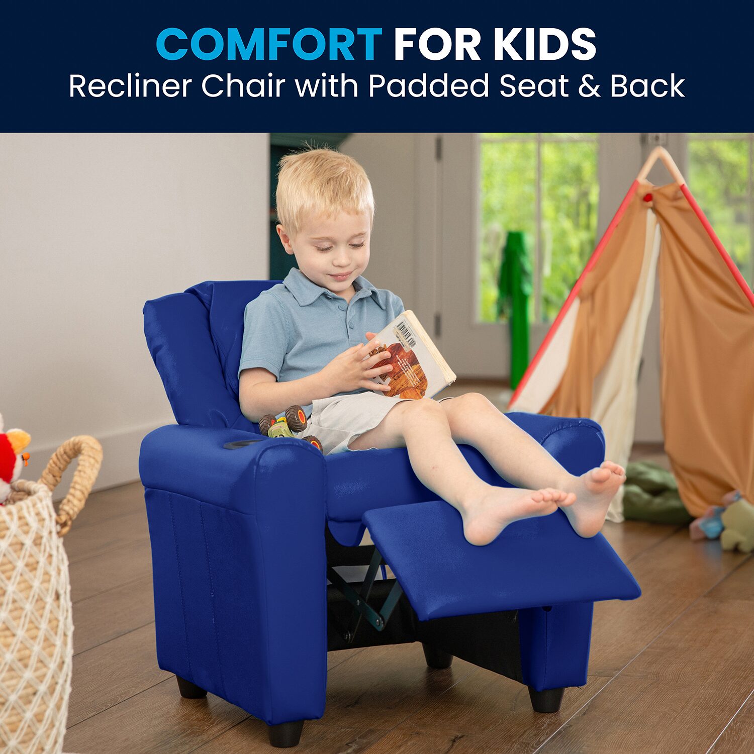 Vana Plush Recliner with Cup Holder for Kids