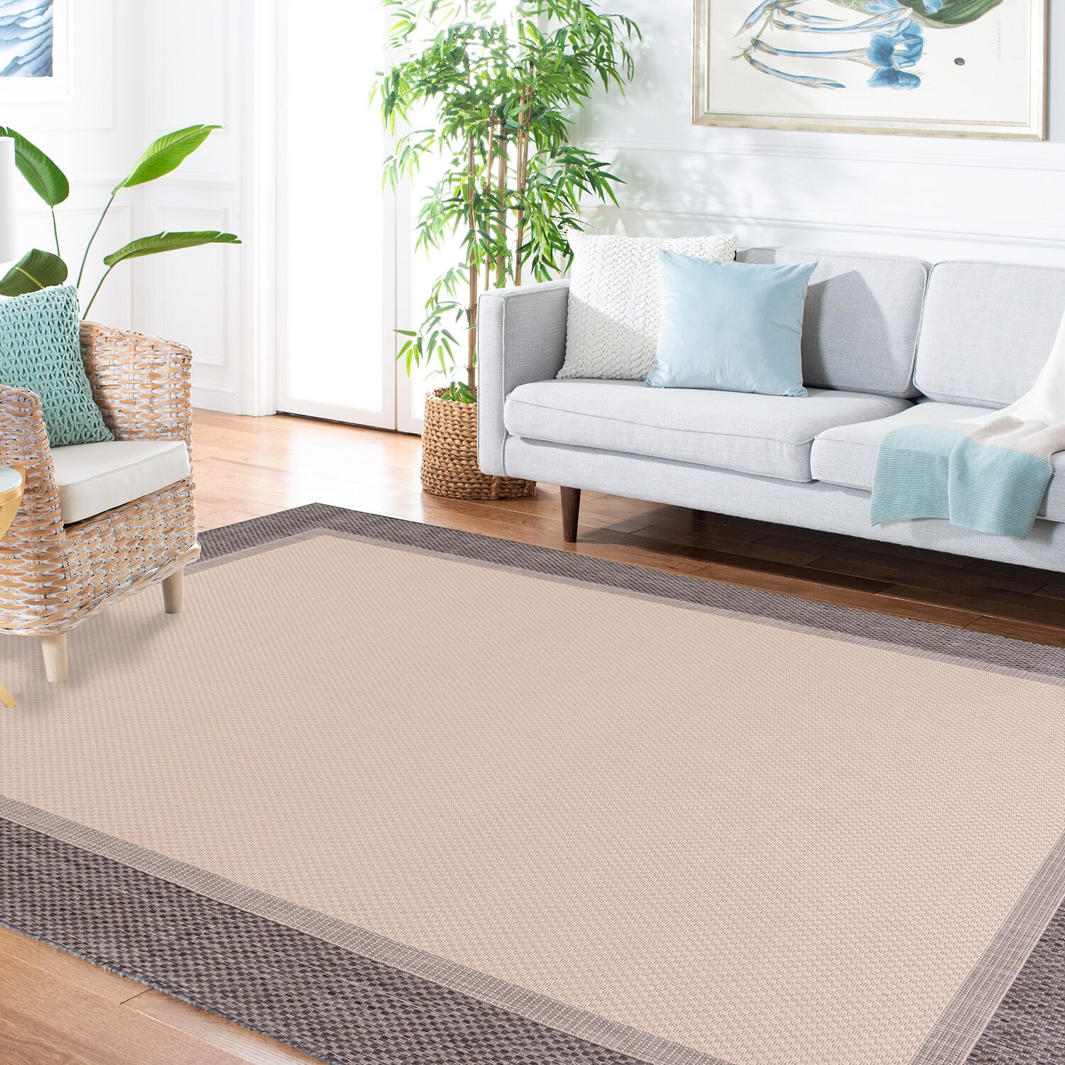Martha Stewart Zia Bordered Washable Outdoor Rectangular Area Rug