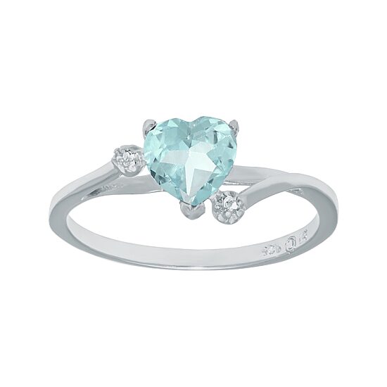 Simulated Aquamarine and Genuine White Topaz Sterling Silver Heart-Shaped Ring