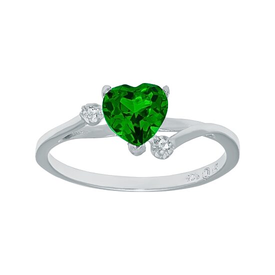 Lab-Created Emerald and Genuine White Topaz Sterling Silver Heart-Shaped Ring