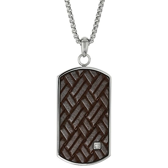 Mens White Cubic Zirconia Sterling Silver Dog Tag 24 Inch Pendant Necklace