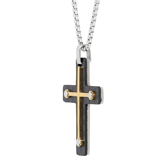 Mens Stainless Steel Cross 24 Inch Pendant Necklace