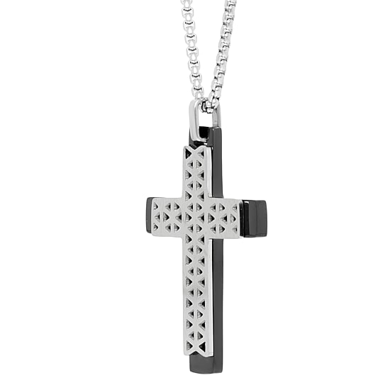 Mens Sterling Silver Cross 24 Inch Pendant Necklace