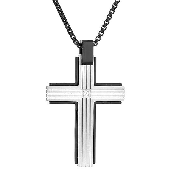 Mens White Cubic Zirconia Sterling Silver Cross 24 Inch Pendant Necklace
