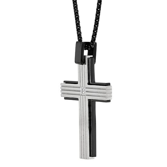 Mens White Cubic Zirconia Sterling Silver Cross 24 Inch Pendant Necklace