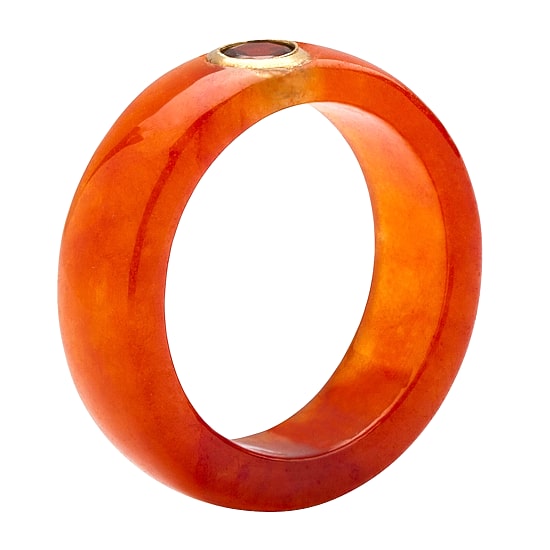 Womens 6MM Red Jade Band and Genuine Red Garnet Set in 10K Gold