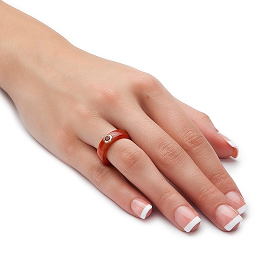 Womens 6MM Red Jade Band and Genuine Red Garnet Set in 10K Gold