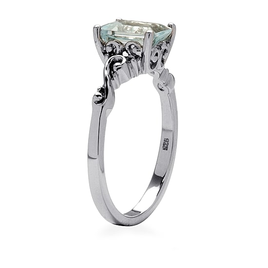 Womens Genuine Blue Aquamarine Platinum Over Silver Cocktail Ring