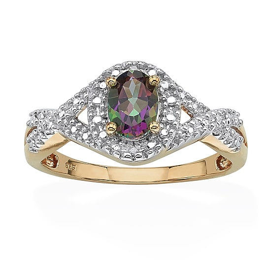 Womens Diamond Accent Genuine Mystic Fire Topaz 18K Gold Over Silver Cocktail Ring