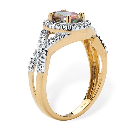 Womens Diamond Accent Genuine Mystic Fire Topaz 18K Gold Over Silver Cocktail Ring