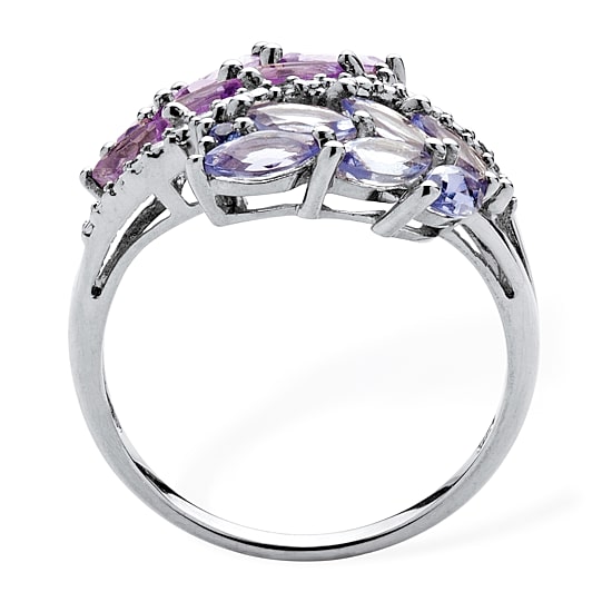 Womens Genuine Purple Amethyst Platinum Over Silver Cocktail Ring