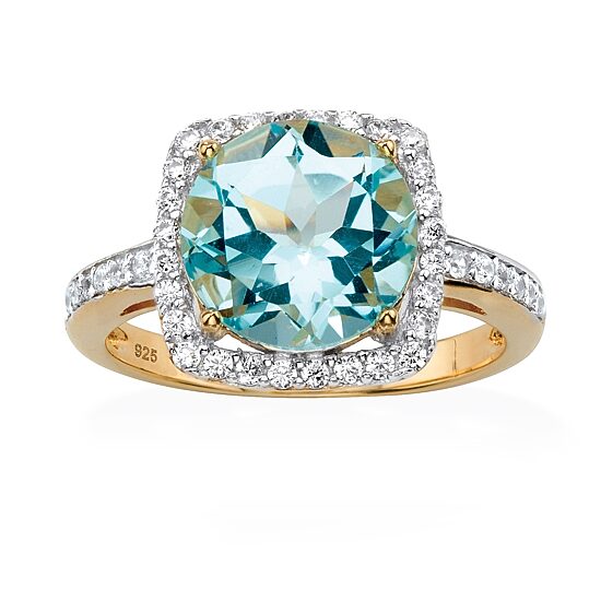 Womens Genuine Blue Topaz 14K Gold Over Silver Cocktail Ring