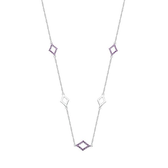 Womens Genuine Purple Amethyst Sterling Silver Diamond 18 Inch Pendant Necklace