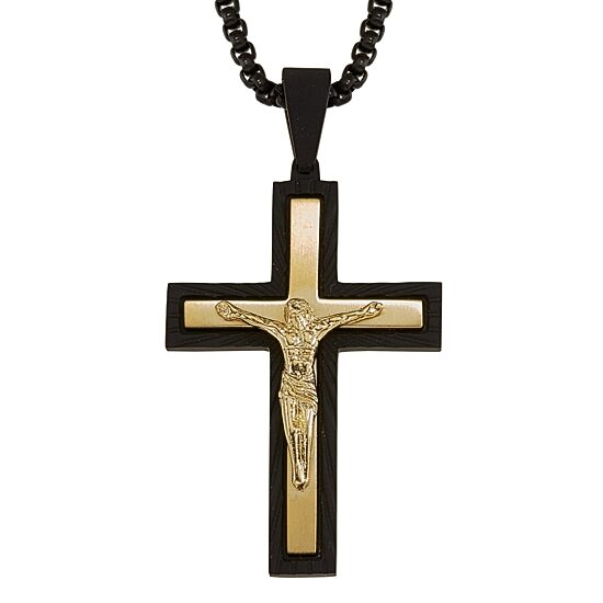 Crucifix Mens Stainless Steel Cross 24 Inch Pendant Necklace