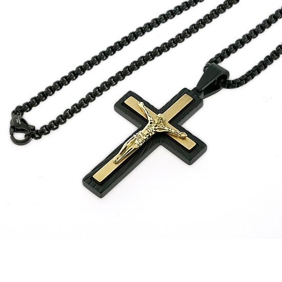 Crucifix Mens Stainless Steel Cross 24 Inch Pendant Necklace