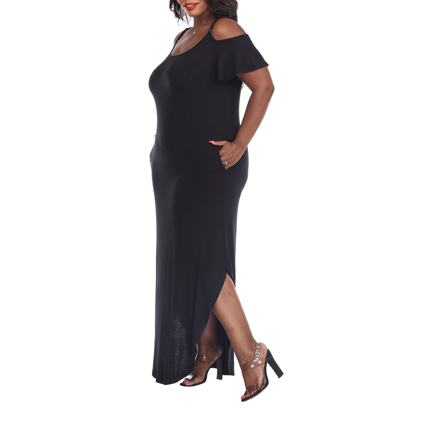 White Mark Lexi Womens Plus Scoop Neck Short Sleeve Cold Shoulder Maxi Dress