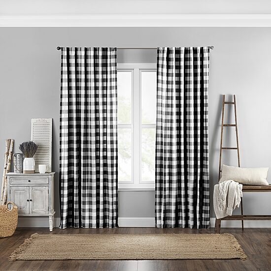 Threadmade Farmhouse Living Buffalo Check Rod Pocket Back Tab Light-Filtering Single Curtain Panel