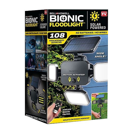 Bell + Howell Bionic Floodlight Solar-Powered, Motion-Sensing, Outdoor Light with Adjustable Panals