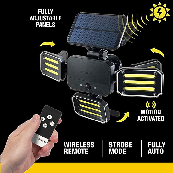 Bell + Howell Bionic Floodlight Solar-Powered, Motion-Sensing, Outdoor Light with Adjustable Panals