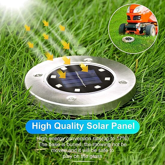 Bell + Howell 8 LED Super Bright Solar Powered Round Disk Light with Auto On/Off Lighting and Waterproof Rust-Free Stainless Tops - 8 Pack
