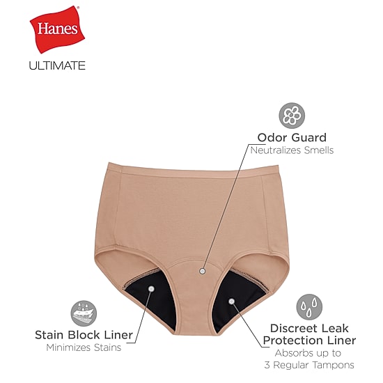 Hanes Fresh And Dry Moderate Leak Protection 3 Pack Seamless Period + Leak Resistant Brief Panty 40fdm3