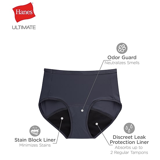 Hanes Fresh And Dry Light Leak Protection Womens Seamless Period + Leak Resistant 3 Pack Brief Panty 40fdl3