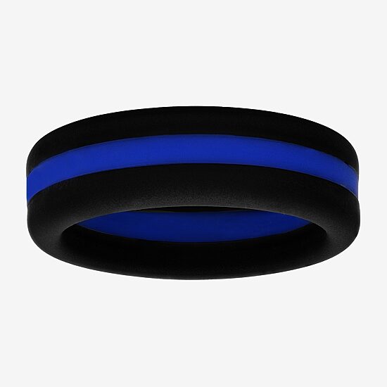 "Thin Blue Line" Mens 8MM Silicone Wedding Band